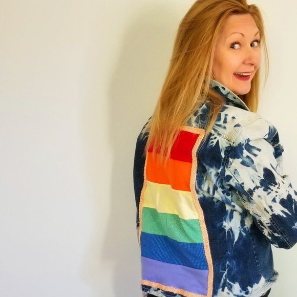 🌈 Patchwork Rainbow Pride Denim Jacket 🏳️‍🌈 M/L - Picture 1 of 5